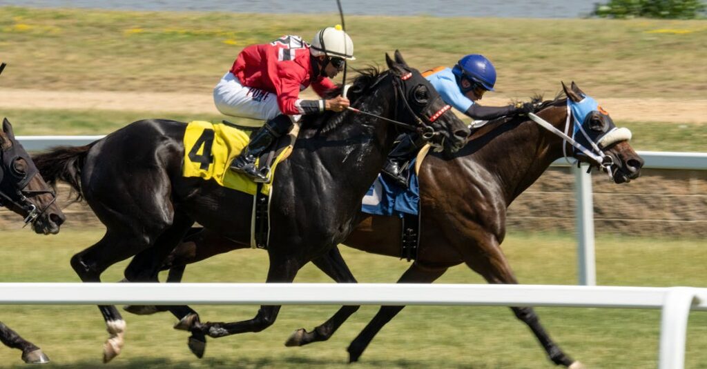 高速で走るサラブレッドの姿