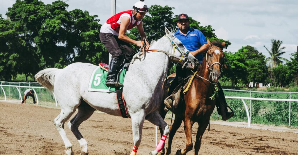 勝利を喜ぶ馬主と競走馬